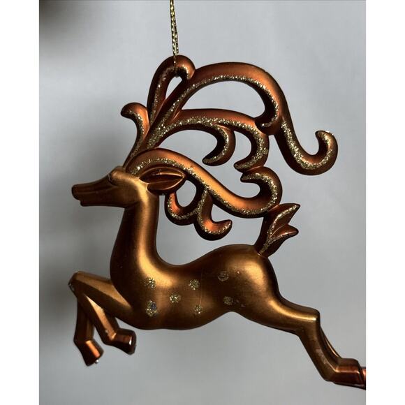Vintage Plastic Gold Sparkle Flying Reindeer Christmas Tree Ornament - Picture 3 of 3